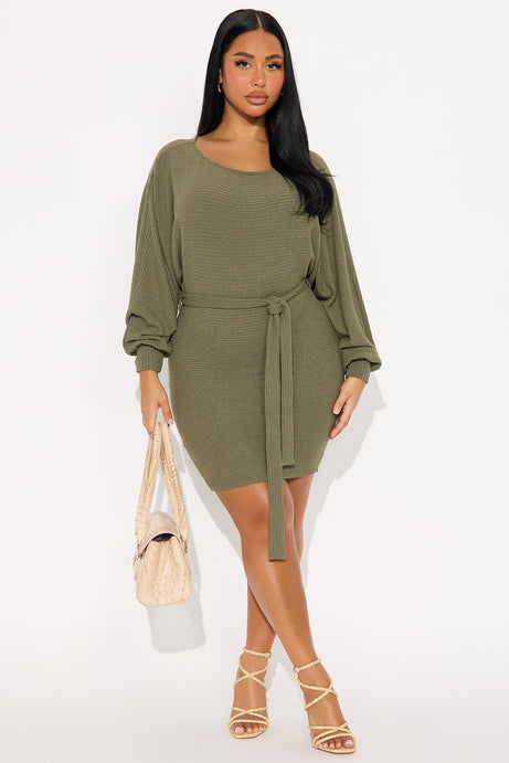 Take Care Textured Mini Dress - Olive