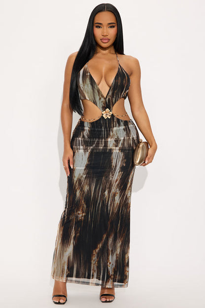 Christie Mesh Maxi Dress - Brown/combo