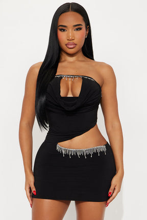 Dangerously Hot Rhinestone Mini Dress - Black