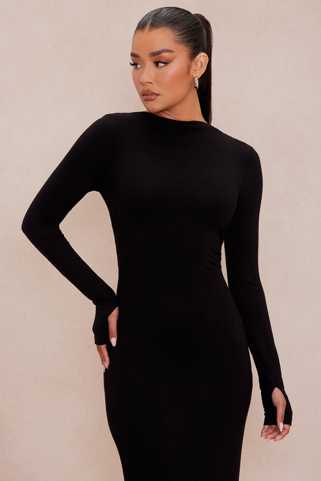Logan Knit Backless Maxi Dress - Black