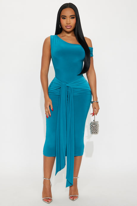 Kiara Strappy Open Back Midi Dress - Teal