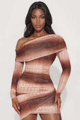 Indria Snake Print Mini Dress - Brown