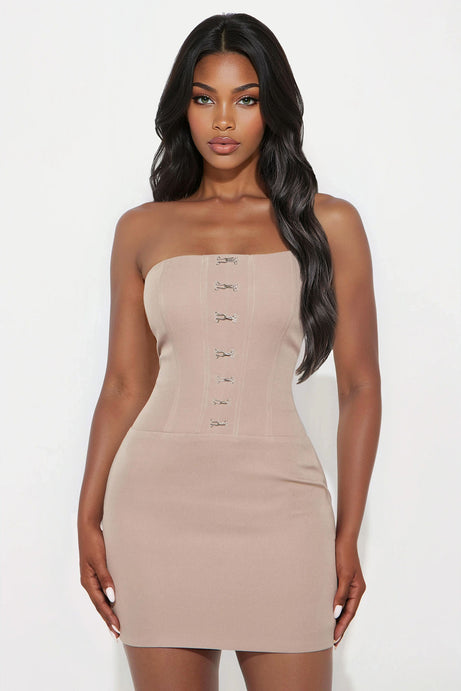 Come Through Corset Mini Dress - Taupe