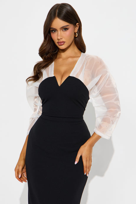 Carin Organza Sleeve Midi Dress - Black/White