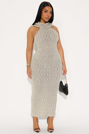 Watch Me Hooded Sweater Maxi Dress - Grey
