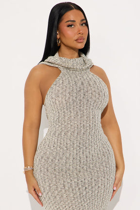 Watch Me Hooded Sweater Maxi Dress - Grey