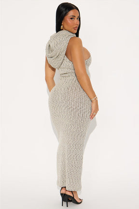 Watch Me Hooded Sweater Maxi Dress - Grey