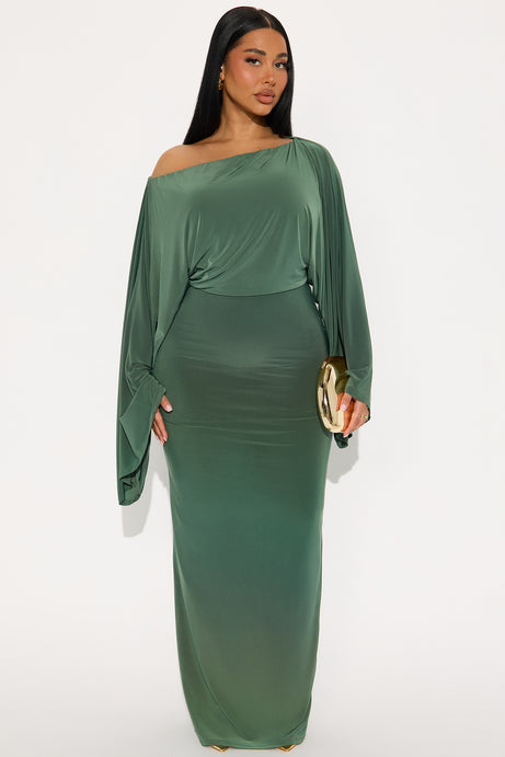 Rebecca Off Shoulder Maxi Dress - Olive