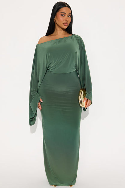 Rebecca Off Shoulder Maxi Dress - Olive