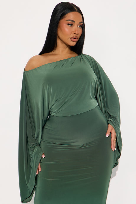 Rebecca Off Shoulder Maxi Dress - Olive