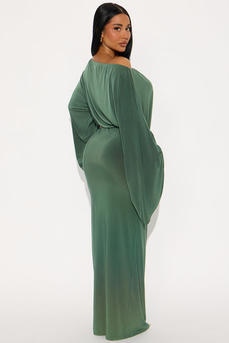 Rebecca Off Shoulder Maxi Dress - Olive