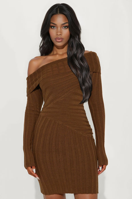 Doreen Off Shoulder Sweater Mini Dress - Olive