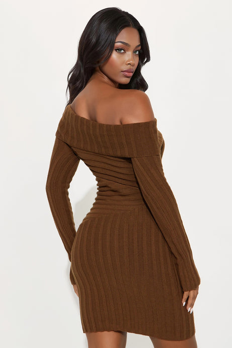 Doreen Off Shoulder Sweater Mini Dress - Olive