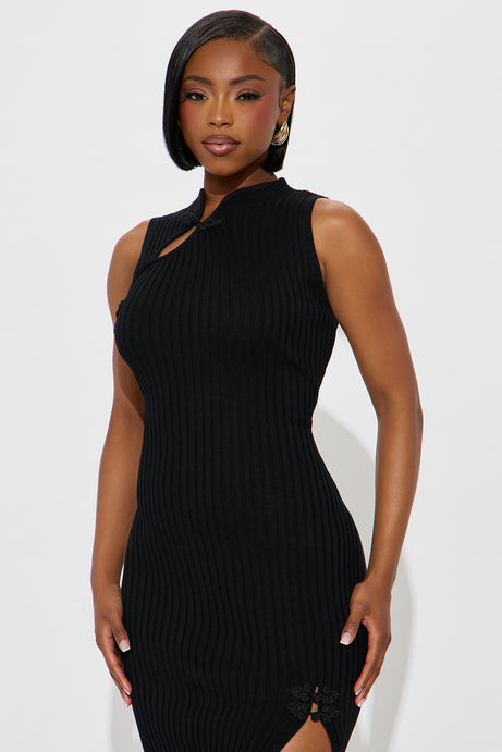 Spoiled Not Sorry Ribbed Maxi Dress - Black