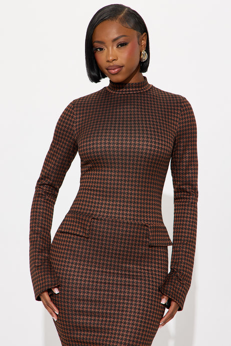 Nixie Houndstooth Maxi Dress - Rust/combo