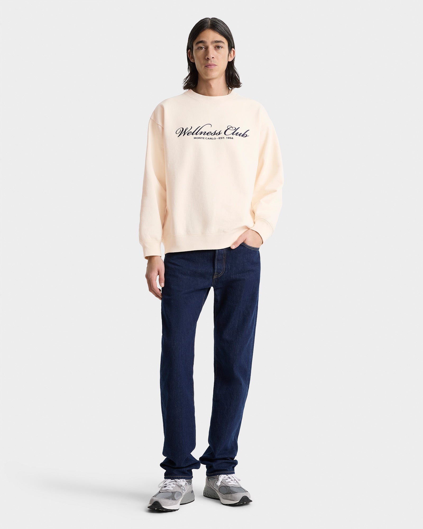Wellness Club Embroidered Crewneck - Cream/Navy