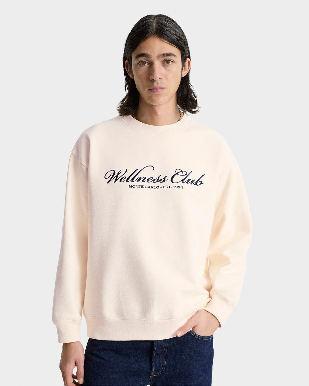 Wellness Club Embroidered Crewneck - Cream/Navy