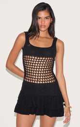 Black Crochet Double Frill Hem Dress