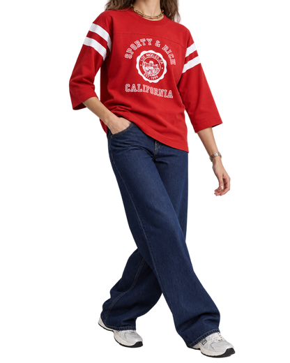California Emblem Long Football Tee - Ruby/White