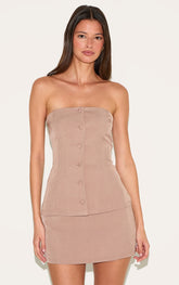 Mushroom Bandeau Waistcoat Detail Bodycon Dress
