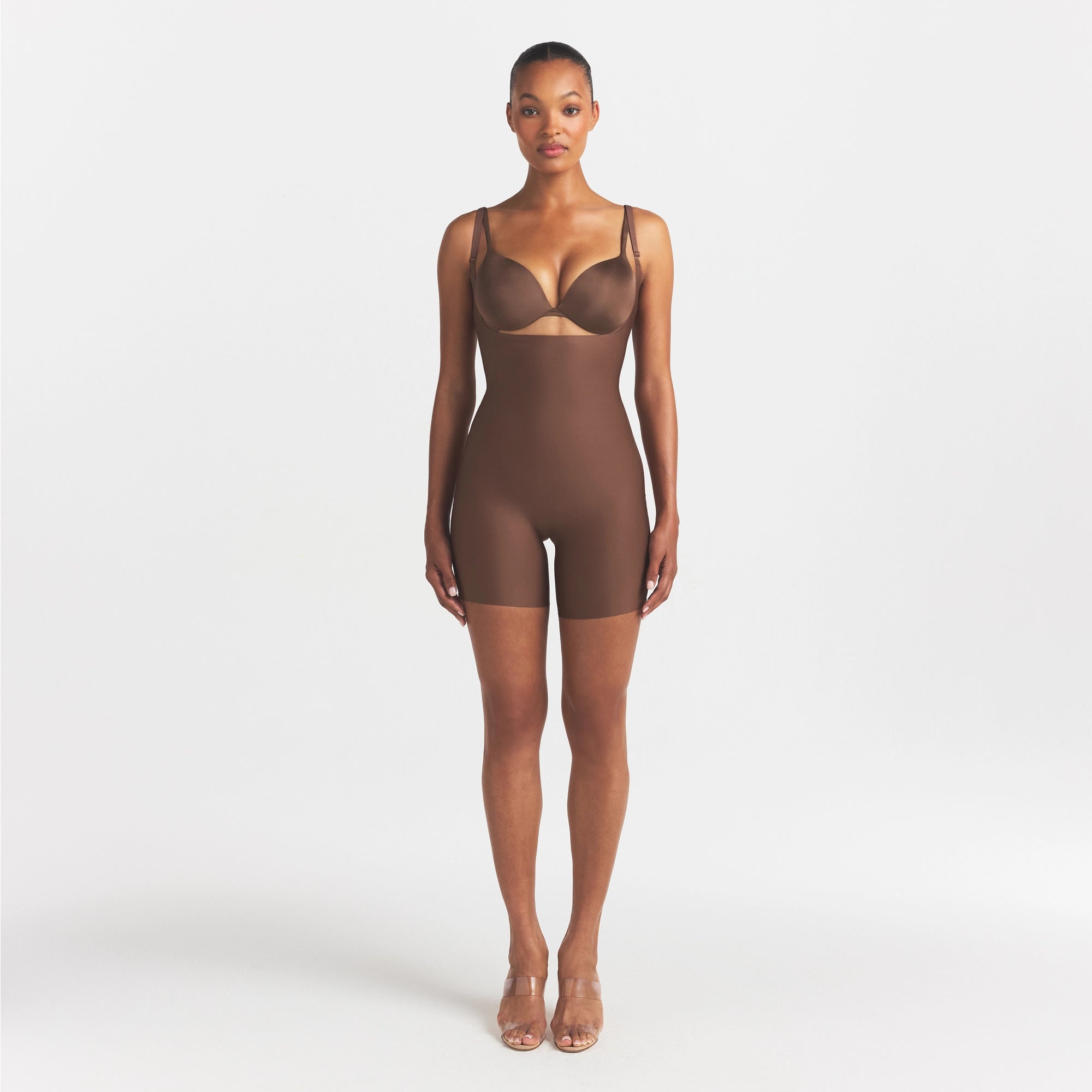 Skims Body Core Sculpt Back Smoothing Open Bust Mid Thigh Bodysuit