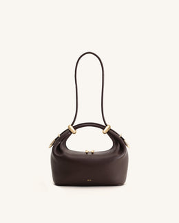 Ellie Metal Ring Embellished Top Handle Bag - Dark Brown