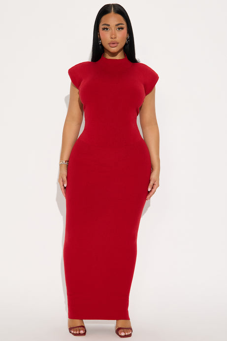 Xaviera Sweater Maxi Dress - Red