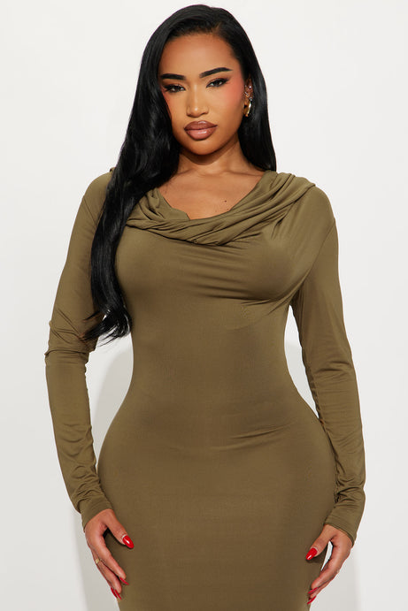 Never Less Hooded Maxi Dress - Olive