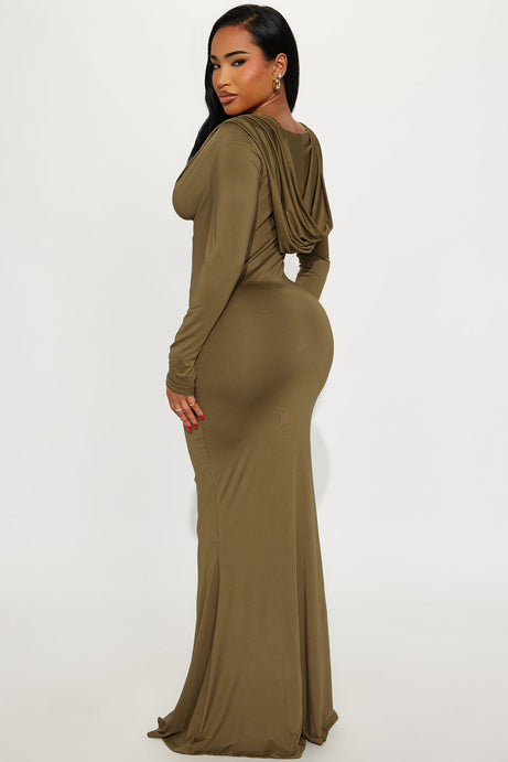 Never Less Hooded Maxi Dress - Olive