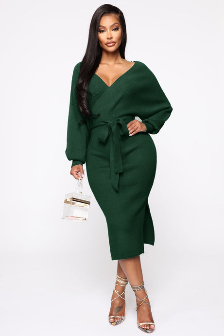 Mona Sweater Midi Dress - Hunter