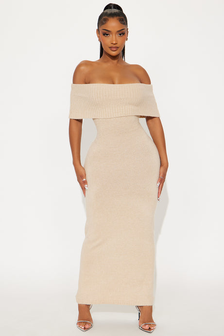 Wine Night Sweater Maxi Dress - Oatmeal