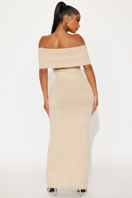 Wine Night Sweater Maxi Dress - Oatmeal