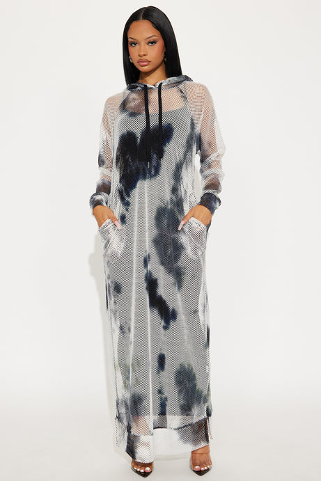 Casually Charming Hooded Maxi Dress Set - Blue/combo