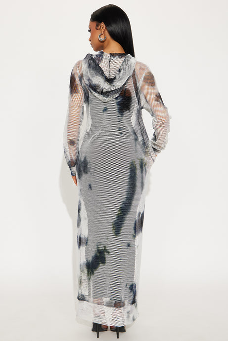 Casually Charming Hooded Maxi Dress Set - Blue/combo