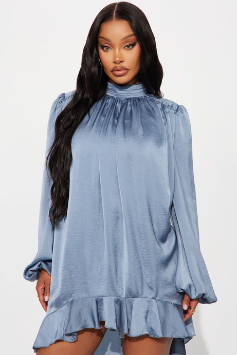 Giselle Long Sleeve Flowy Mini Dress - Blue