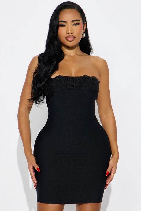 Lena Lace Bandage Mini Dress - Black