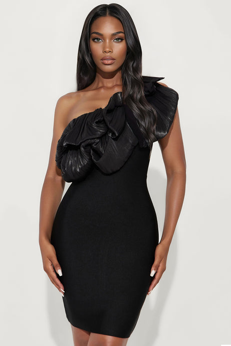 Ready For My Close Up Ruffle Bandage Mini Dress - Black