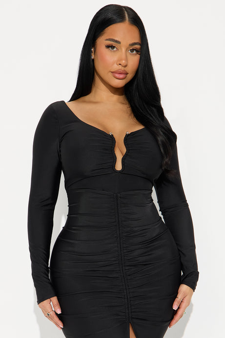 My Moment Long Sleeve Midi Dress - Black
