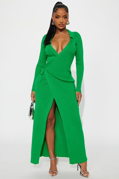 Peyton Sweater Wrap Maxi Dress - Kelly Green