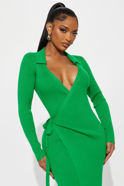 Peyton Sweater Wrap Maxi Dress - Kelly Green