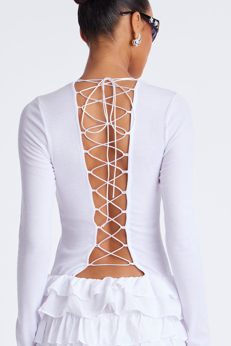 Talle Ruffle Backless Mini Dress - White