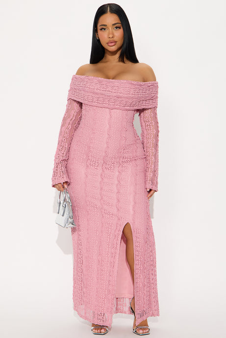 Corinna Off Shoulder Lace Maxi Dress - Pink