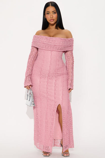 Corinna Off Shoulder Lace Maxi Dress - Pink