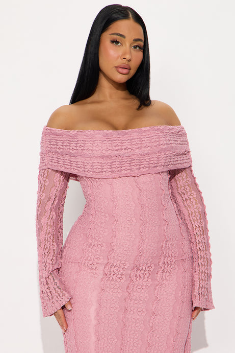 Corinna Off Shoulder Lace Maxi Dress - Pink