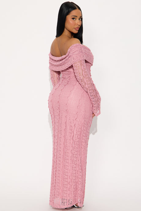 Corinna Off Shoulder Lace Maxi Dress - Pink