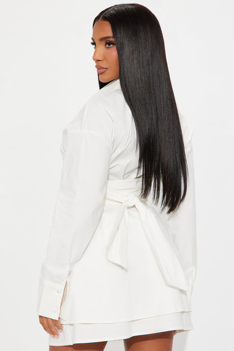 Stay Up Criss Cross Poplin Shirt Mini Dress - White
