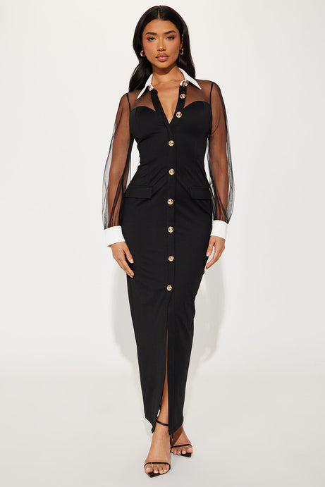 Lisa Button Up Maxi Dress - Black
