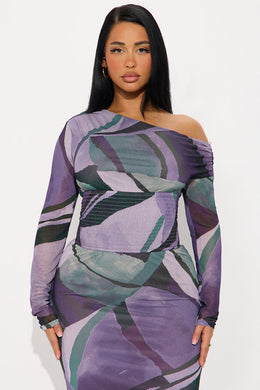 Tammy Abstract Mesh Maxi Dress - Purple/combo