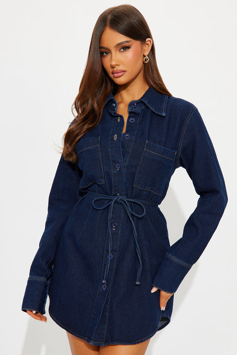 Zinnia Denim Mini Shirt Dress - Denim