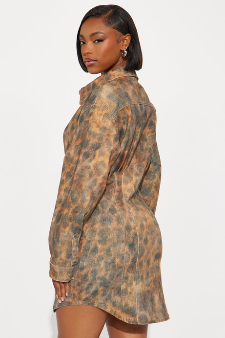 Layla Leopard Denim Mini Dress - Leopard